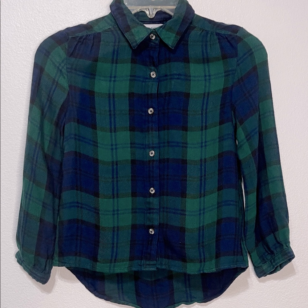 Old Navy Green and Blue Plaid Button Down Shirt Size 8 EUC